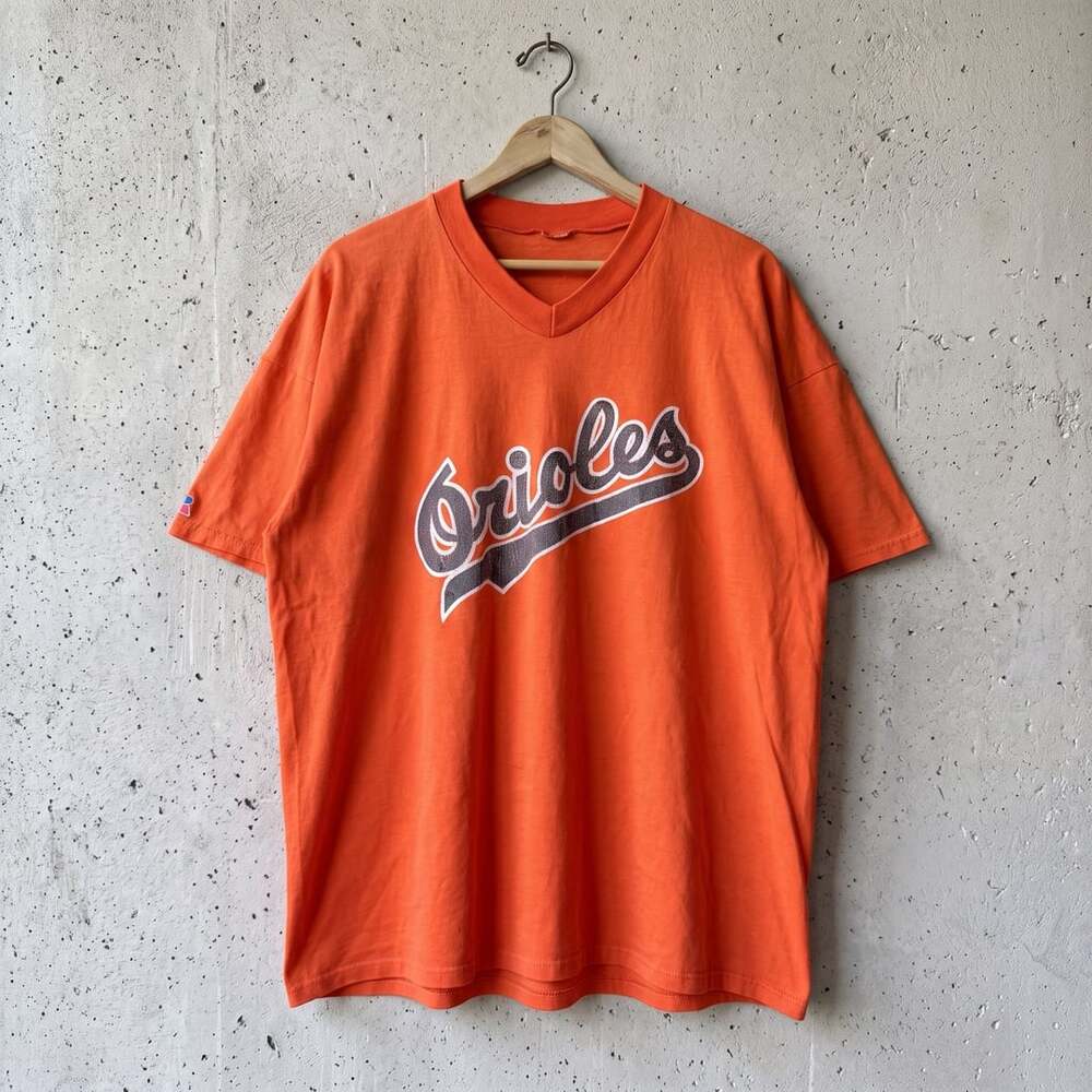 Russell Athletic Baltimore Orioles T-Shirt XL Orange V-Neck MLB Vintage